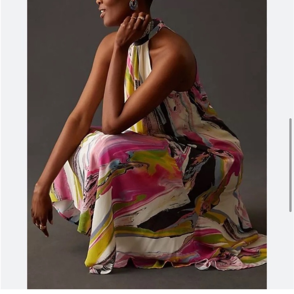 NWT Anthropologie Silk Watercolor Halter Dress